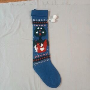 Vtg Knit Christmas Stocking Country Chicken Retro Sweater Yarn Crochet